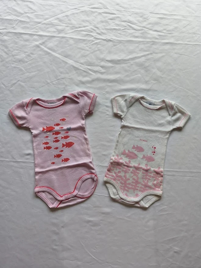Lot de 2 bodies Petit Bateau 3 mois manches courtes rose et blanc